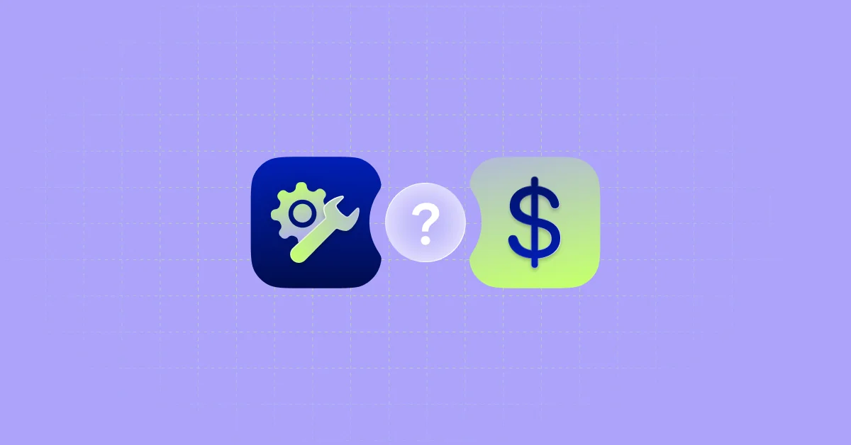 A gear-and-wrench icon and a dollar sign icon with a question mark between them