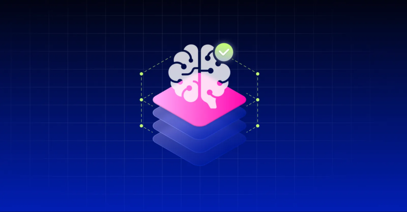 A brain icon with a green check mark on top of stacked data layers